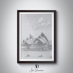 Sydney Opera House Pencil Sketch – Vintage Australia Printable Wall Art