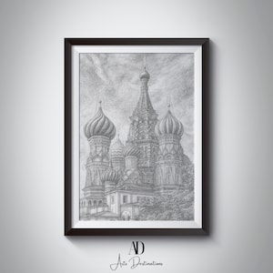Saint Basil’s Cathedral Pencil Sketch – Vintage Moscow Printable Wall Art