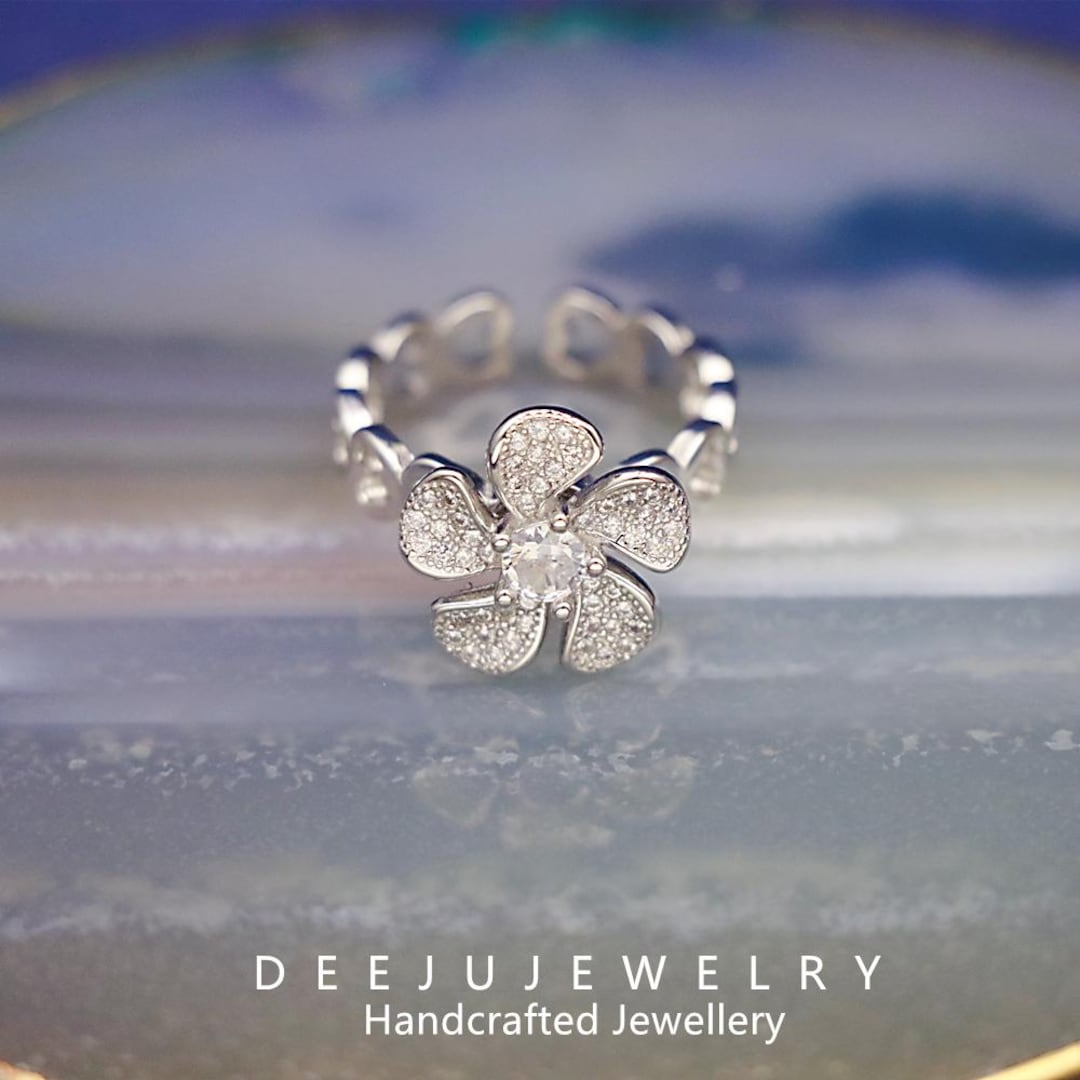 Diamond Inlaid Adjustable Ring for Women, Statement Jewelry S925 ...