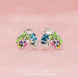 S925 Sterling Silver Colorful Chameleon Stud Earrings, Elegant stud Earrings