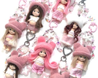 customized sonny angel pink charms beaded keychain