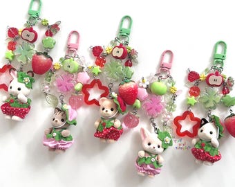 sylvanian families / calico critters strawberry very berry babies beaded charm keychain