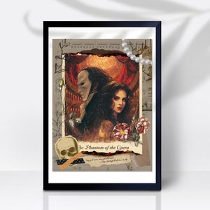 Phantom of the opera Musical Poster collage, Wall Art Gift Editable Digital Poster Broadway Sheet Music Art Print, Custom quote, Editable