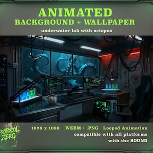 Animated Underwater Lab Background, Wallpaper | Sci-Fi Cyberpunk Loop Animation, Stream, Twitch , VTuber decor, Octopus Ocean monster