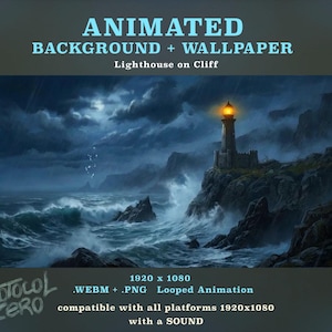 Animated Lighthouse Background, Coastal Storm Stream Background, VTuber Animated Wallpaper, OBS Stream Scene, Ocean Lighthouse Loop,WebM PNG