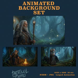 Trollkarl och Uggla animerad Stream-bakgrundsuppsättning, Förtrollad skog VTuber, Twitch-bakgrunder