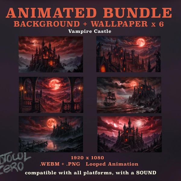 Animated Vampire Castle Bundle | 6 Gothic Fantasy Backgrounds | Dark Fantasy Wallpaper Pack | WEBM PNG