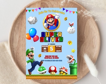 Invitación de cumpleaños de Super Mario, invitación de Mario Bros, invitación de cumpleaños para niño y niña, invitación de la película Super Mario, descarga digital.