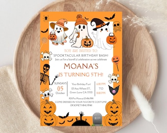 Editable Spooktacular Costume Party Halloween Birthday Invitation, Halloween Birthday Party Invite, Digital Kids Party Invite, Canva