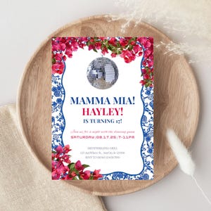 Editable Mamma Mia Themed Birthday Invitation Template, Mamma Mia Theme, Digital Invitation Template, Disco Bougainville Template .