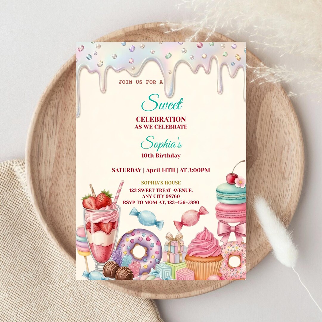 Editable Sweets Candy Birthday Invitation, Candyland Invitation, Sweets ...