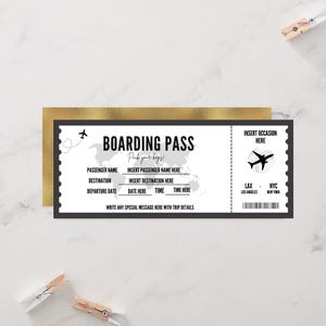 Editable Boarding Pass Template, Printable Plane Ticket,  Printable Personalized Airline Ticket, Vacation Ticket. Editable Instant Download.