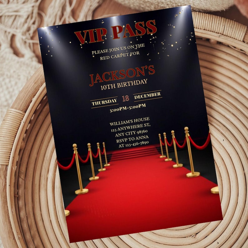 Editable VIP Pass Red Carpet Birthday Invitation, VIP Pass Birthday ...