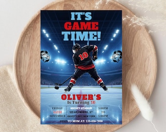 Ice Hockey Birthday Invitation, Kids Hockey Birthday Party, Ice Hockey Party Invite, Hockey Invite Template, Digital Download, Canva.