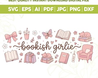 SVG PNG de chica lectora, libro vintage PNG, SVG rosa de estilo moderno y atractivo, libro retro floral PNG, lectura PNG, regalos para amantes de los libros SVG, Cricut