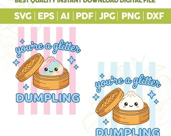 Eres un paquete de imágenes SVG PNG de Dumpling con purpurina, Dumpling lindo SVG, Rayas de moda PNG, Vibras veraniegas divertidas SVG, Diseño floral moderno para niñas