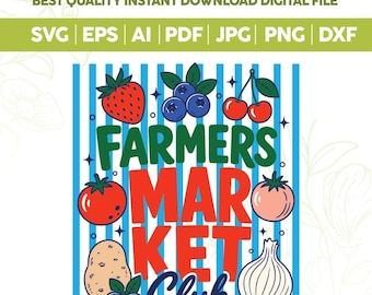 Club de mercado de agricultores SVG PNG, rayas preppy estilo cottagecore, diseño de verano moderno svg, archivos Cricut