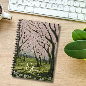 Personalized Cherry Blossom Spiral Notebook | Custom Name Pink Floral Journal | Japanese Sakura Tree Writing Journal | Gift for Her