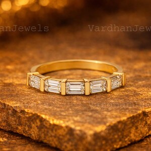 9K gouden stokbrood geslepen Moissanite Eternity-ring, verzonken set stapelbare trouwring, minimale verlovingsring, sierlijke volledige eeuwigheidscadeau voor haar
