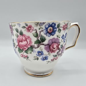 Crown Staffordshire England Springtime Gold Trim Fine Bone China Footed Tea Cup