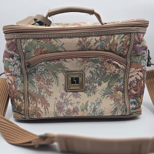 Vintage Leisure Luggage International Tapestry Train Case Cosmetic Vanity Bag Floral 80s 90s