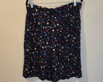 Pantalones cortos culotte vintage de los 90 de Random Sportswear para mujer, talla 12, color negro con estampado floral, fabricados en EE. UU.