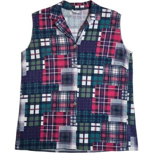 Backroad Blues Dam Stor Patchwork Rutig Ärmlös Grunge Topp 90-tals Vintage