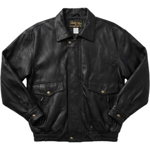 Vintage 90s Leather & Soul Bomber Jacket Mens Large Black Patchwork Leather Coat