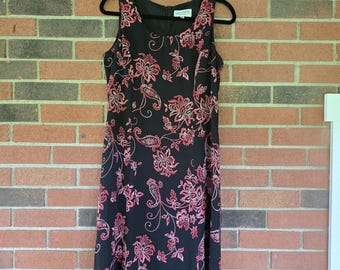 Vestido midi vintage Whimsigoth para mujer, talla 10P, rojo, negro, floral, oscuro, romántico, años 90