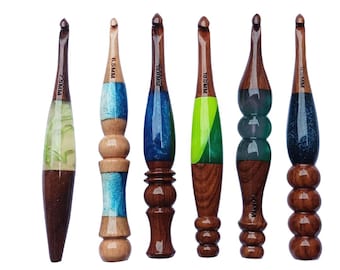 Agulhas de crochê ergonômicas feitas à mão – Conjunto de ferramentas de tricô e crochê de resina de madeira