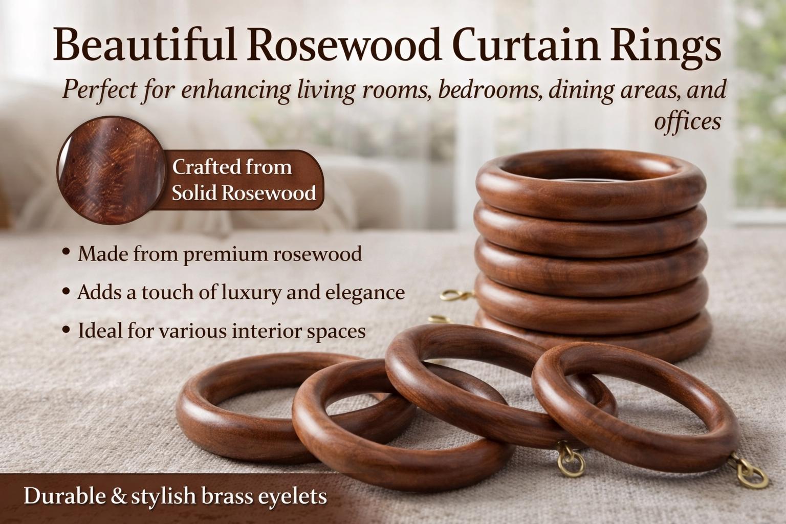 Drapery With Rings Handmade Rosewood Curtain Rings Set, Solid Wood Drapery Rings for ...