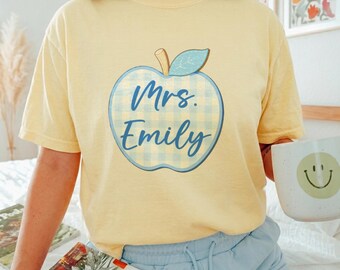 Personalized Teacher Name Shirt, Custom Teacher Apple Shirt, Floral Coquette Teacher Gift, Teacher Life Tee