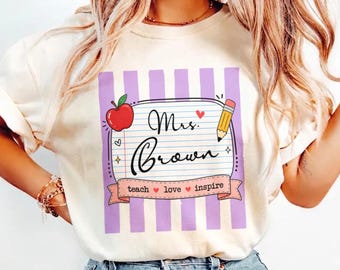 Striped Custom Teacher Name Shirt: Teacher Mrs Shirt, Teacher Team Tee, Personalized Teacher Name Board Tshirt