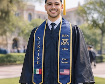 Custom Flag Graduation Stole, Personalized Country Flag Graduation Sash, Graduation Gifts For Friends, Class of 2026 Stoles