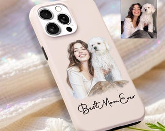 Personalized Watercolor Dog Portrait Phone Case, Paw Print Case Gift For Dog Lover, Custom Pet Phone Case For Dog Mom, Dog Dad