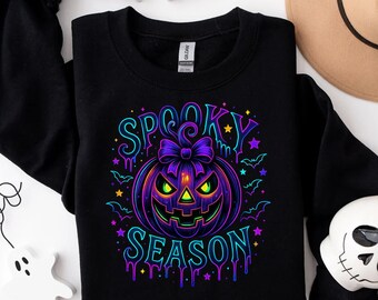 Neon Halloween-tröja: Färgglad Halloween-tröja med rund hals för den läskiga säsongens neonfest