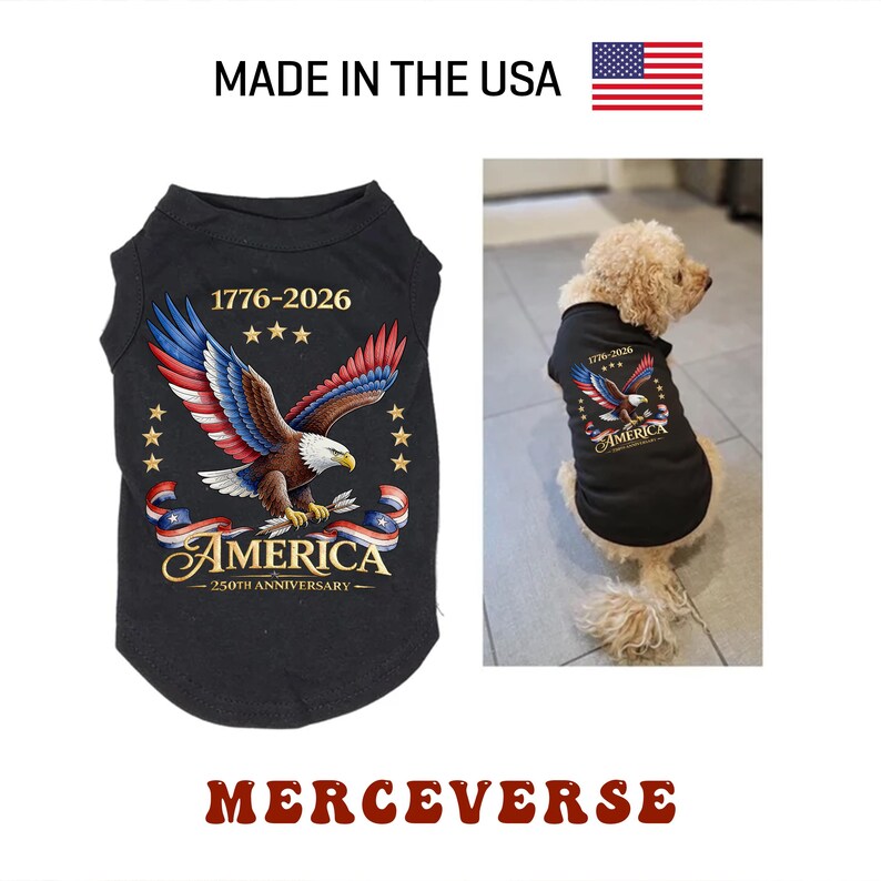 American Eagle Small Dog Clothes, Fourth Of July Dog Tank, Usa 250th Birthday, Patriotic Eagle Pet Shirt, Red White Blue 1776 image 2