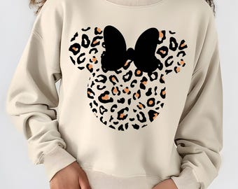 Leopard Minnie Mouse Ear T-Shirt, Disney Safari Trip Sweatshirt, Minnie Bow Hoodie, Kids Safari Sweat, Disney Mom Tshirt, Leopard Women Tees