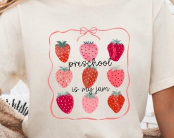 Preschool Is My Jam Shirt, Strawberry T-Shirt, Kindergarten Teacher Tshirt, Pre-K Teacher Sweatshirt, Pre School Crew Hoodies, Teacher Gifts