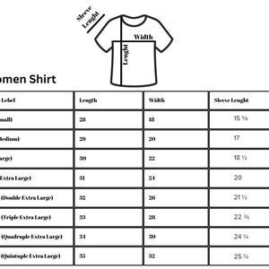 May include: A black and white diagram of a Women Shirt with measurements for length, width, and sleeve length. The size chart includes sizes from S (Small) to 5XL (Quintuple Extra Large), with measurements in inches.