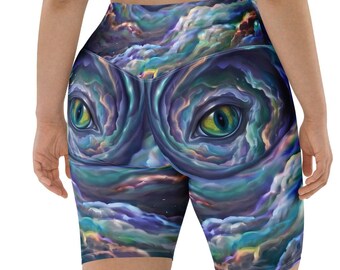 Aurelion Eye Cosmic Eye Biker Shorts, High Waisted Galaxy Shorts, Celestial Activewear, Surreal Eye Workout Shorts