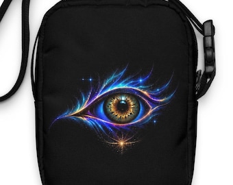 Cosmic Eye Crossbody Bag Black, Mystical Eye Purse, Small Shoulder Bag, Spiritual Aesthetic Bag, Festival Mini Bag, Galaxy Eye Bag