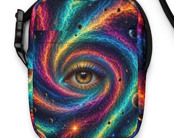 Borsa a tracolla Galaxy Eye, borsetta Cosmic Eye, borsa psichedelica per festival, borsa con stampa spaziale, borsa streetwear di tendenza