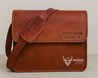 Bolso bandolera de piel personalizado para portátil / Bolso rústico, ideal para la oficina o para viajes.