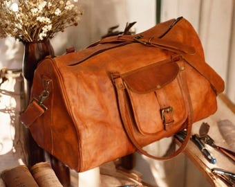 Bolsa de lona de cuero hecha a mano, estilo rústico, ideal para viajes de fin de semana, personalizada