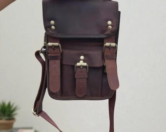 Bolso bandolera personalizado de piel plena flor / Bolso mensajero hecho a mano