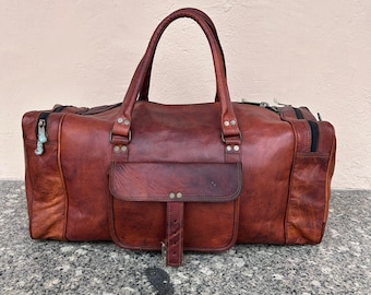 Bolsa de viaje personalizada de piel de plena flor – Bolsa de fin de semana de piel de cabra, bolsa de gimnasio