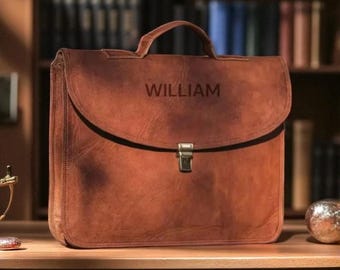 Bolso de cuero personalizado para portátil para hombre / Maletín de mensajero / Bolso de viaje / Para trabajo, oficina y uso diario