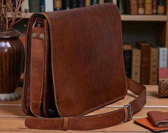 Handmade Brown Goat Leather Messenger Bag – Full-Grain Laptop, Work & Travel