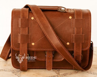 Bolso bandolera de cuero personalizado / Bolso bandolera vintage hecho a mano para portátil